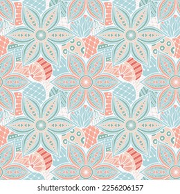 Hand drawn Mandalas and circle decorative elements, Colourful Seamless pattern For fabrics, clothing, decoration, home decor, cards and templates, wrapping paper, kids prints.