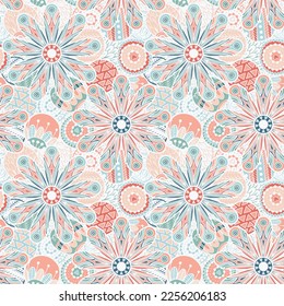 Hand drawn Mandalas and circle decorative elements, Colourful Seamless pattern For fabrics, clothing, decoration, home decor, cards and templates, wrapping paper, kids prints.