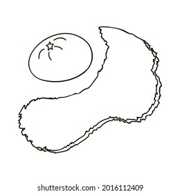 Mandarina dibujada a mano con cáscara abierta. Señal de navidad estilizada, para pegatinas, planificadores, elementos de chatarra, medios sociales. Ilustración vectorial con contorno dibujado a mano aislado en el fondo.