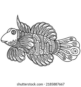 Hand drawn of mandarinfish in zentangle style