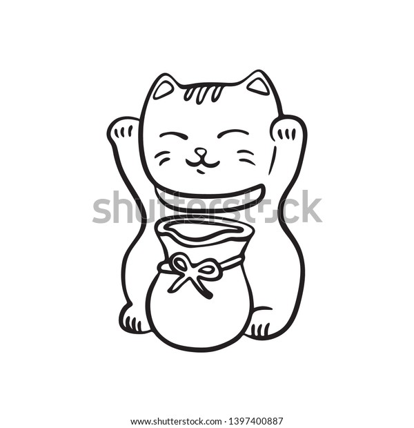 Hand Drawn Maneki Neko Cat Pouch Stock Vector Royalty Free 1397400887