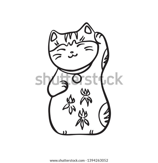Hand Drawn Maneki Neko Lucky Cat Stock Vector Royalty Free 1394263052