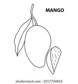 Dibujado a mano Mango Ilustración. Página para colorear de comida y bocadillos. Diseños audaces y fáciles para adultos y niños. Vector de mango para colorear libro.