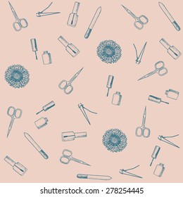 hand drawn manicure set seamless pattern