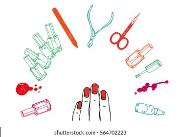 Hand drawn manicure set vector illustration