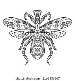 Hand drawn of mantis in zentangle style