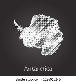 Hand drawn map of Antarctica Continent white on blackboard background. Vector illustration Eps10.