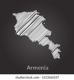 Hand drawn map of Armenia white on blackboard background. Vector illustration Eps10.