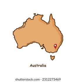 Hand Drawn Map of Australia with Brown Color. Modern Simple Line Cartoon Design. Good Used for Infographics and Presentations - EPS 10 Vector