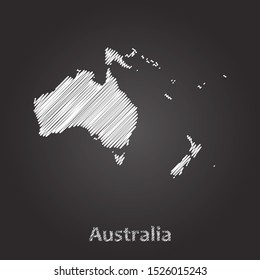 Hand drawn map of Australia Continent white on blackboard background. Vector illustration Eps10.