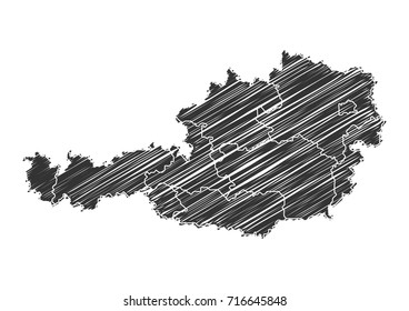 Hand drawn map of Austria black on white background.Vector illustration