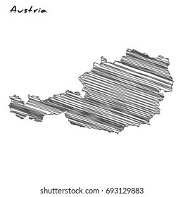 Hand drawn map of Austria sketch on white background.