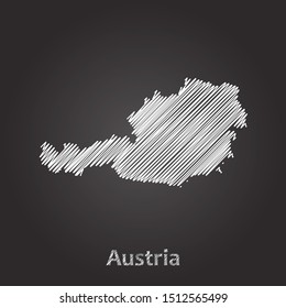 Hand drawn map of Austria white on blackboard background. Vector illustration Eps10.