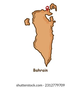 Hand Drawn Map of Bahrain with Brown Color. Modern Simple Line Cartoon Design. Good Used for Infographics and Presentations - EPS 10 Vector