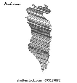 Hand drawn map of Bahrain sketch on white background.