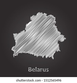 Hand drawn map of Belarus white on blackboard background. Vector illustration Eps10.