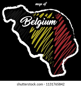 Hand drawn map of Belgium. Vector sketch style. flags of the country of Europe. Unique pattern design for print, digital, decor