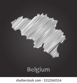 Hand drawn map of Belgium white on blackboard background. Vector illustration Eps10.