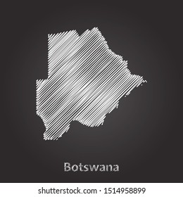 Hand drawn map of Botswana white on blackboard background. Vector illustration Eps10.