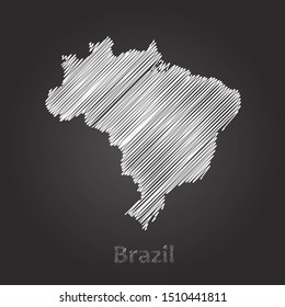 Hand drawn map of Brazil white on blackboard background. Vector illustration Eps10.