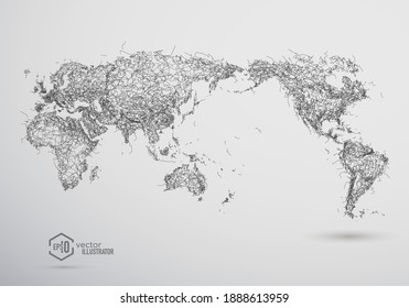 Hand Drawn Map Of Business Globalization With Vector Sense Of Science And Technology