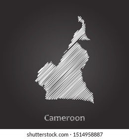Hand drawn map of Cameroon white on blackboard background. Vector illustration Eps10.