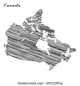 Hand drawn map of Canada sketch on white background.