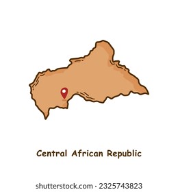 Hand Drawn Map of Central African Republic with Brown Color. Modern Simple Line Cartoon Design. Good Used for Infographics and Presentations - EPS 10 Vector