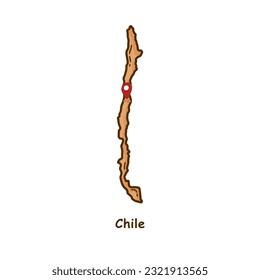 Hand Drawn Map of Chile with Brown Color. Modern Simple Line Cartoon Design. Good Used for Infographics and Presentations - EPS 10 Vector