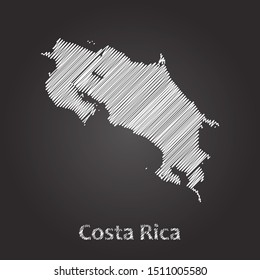 Hand drawn map of Costa Rica white on blackboard background. Vector illustration Eps10.