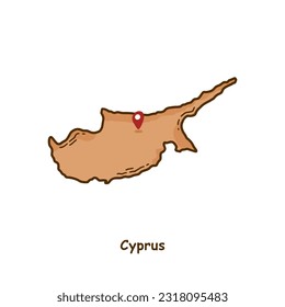 Mapa de Chipre dibujado a mano con color marrón. Diseño moderno de caricaturas de línea simple. Buen uso para infografías y presentaciones - Vector EPS 10