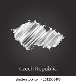 Hand drawn map of Czech Republic white on blackboard background. Vector illustration Eps10.