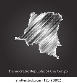 Hand drawn map of Democratic Republic of the Congo white on blackboard background. Vector illustration Eps10.