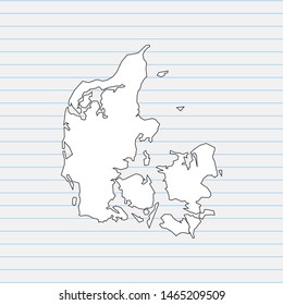 Hand drawn map of Denmark back school background. Vector Illustration EPS10.