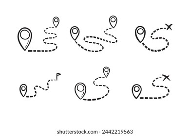 hand drawn map distance measuring icon. Doodle Map route vector pictogram isolated set. Vector illustration