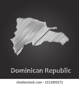 Hand drawn map of Dominican Republic white on blackboard background. Vector illustration Eps10.