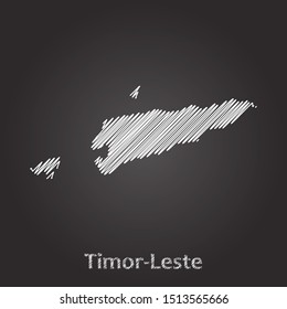 Hand drawn map of East Timor white on blackboard background. Vector illustration Eps10.