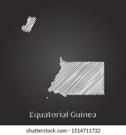 Hand drawn map of Equatorial Guinea white on blackboard background. Vector illustration Eps10.