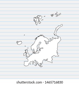 Hand drawn map of Europe continent  back school background. Vector Illustration EPS10.
