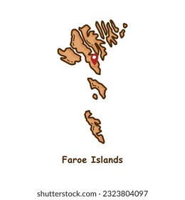 Hand Drawn Map of Faroe Islands with Brown Color. Modern Simple Line Cartoon Design. Good Used for Infographics and Presentations - EPS 10 Vector