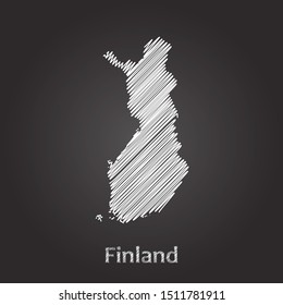 Hand drawn map of Finland white on blackboard background. Vector illustration Eps10.