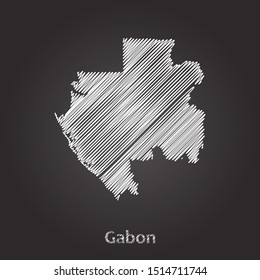 Hand drawn map of Gabon white on blackboard background. Vector illustration Eps10.