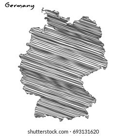Hand drawn map of Germany sketch on white background.