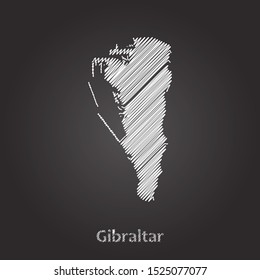 Hand drawn map of Gibraltar white on blackboard background. Vector illustration Eps10.