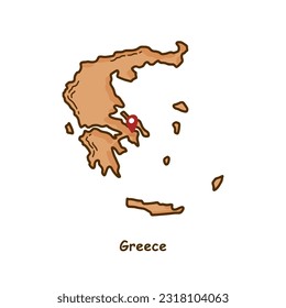 Hand Drawn Map of Greece with Brown Color. Modern Simple Line Cartoon Design. Good Used for Infographics and Presentations - EPS 10 Vector