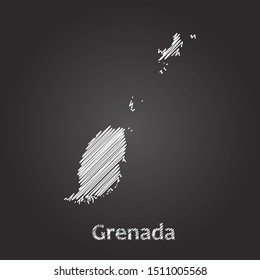 Hand drawn map of Grenada white on blackboard background. Vector illustration Eps10.