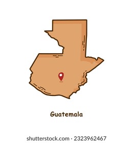 Hand Drawn Map of Guatemala with Brown Color. Modern Simple Line Cartoon Design. Good Used for Infographics and Presentations - EPS 10 Vector