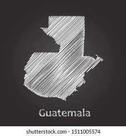 Hand drawn map of Guatemala white on blackboard background. Vector illustration Eps10.