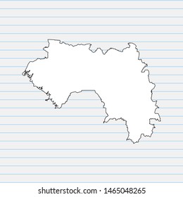Hand drawn map of Guinea back school background. Vector Illustration EPS10.