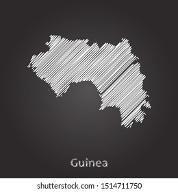 Hand drawn map of Guinea white on blackboard background. Vector illustration Eps10.